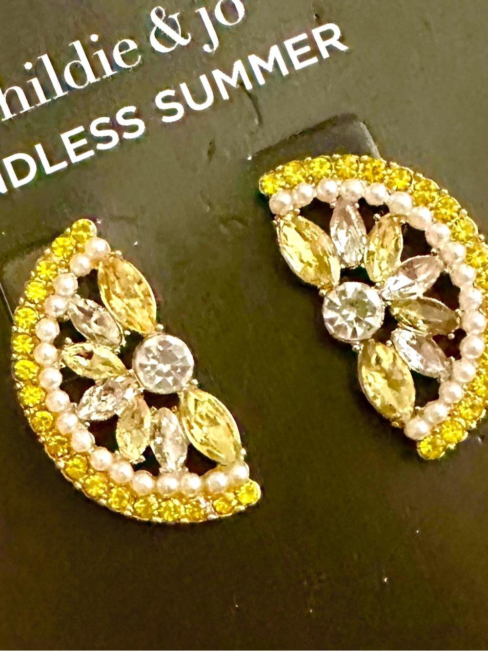 Gold-Tone Yellow Crystal Floral Half-Moon Earrings and 3 more pairs